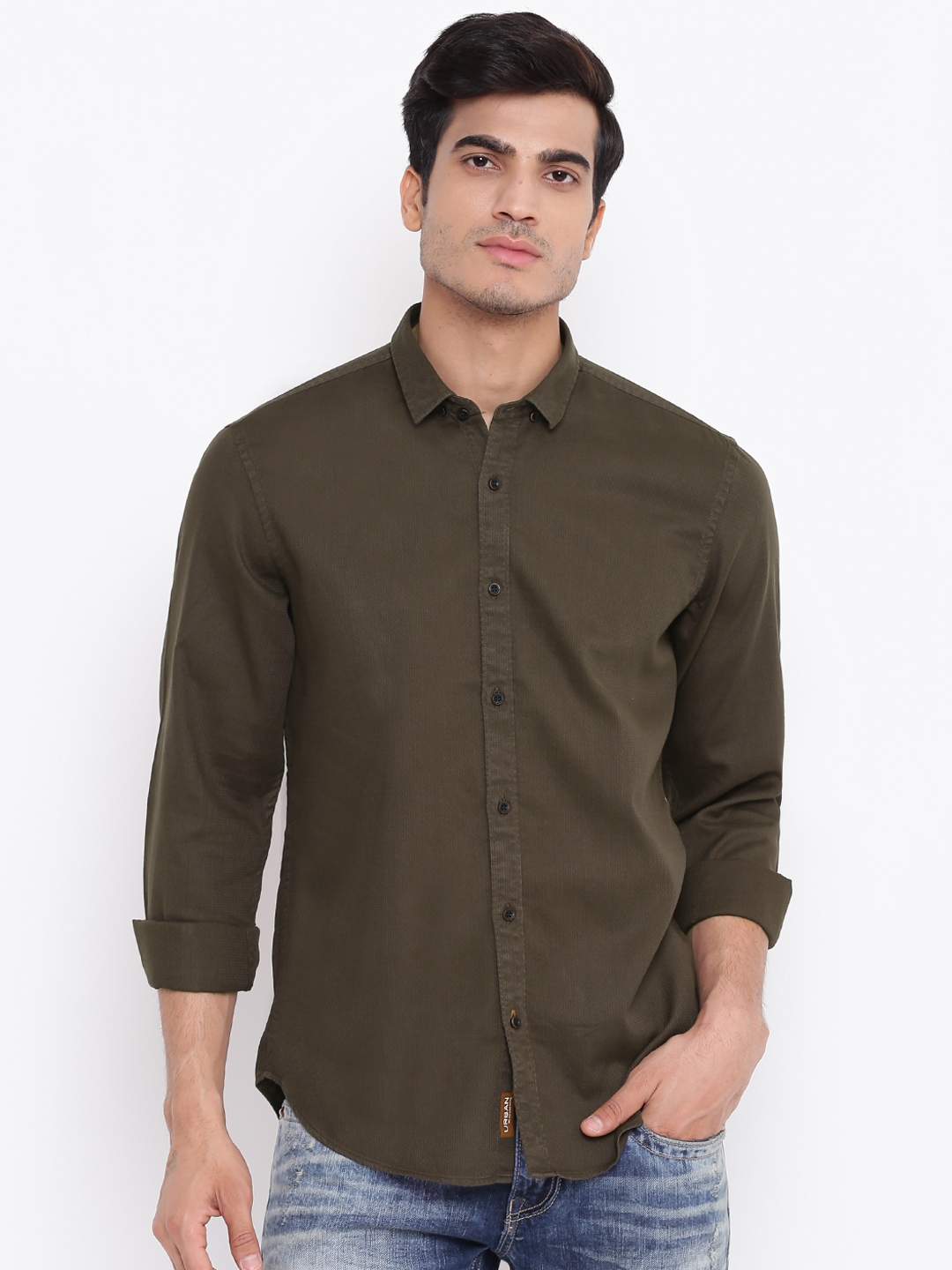 Buy Blackberrys Men Olive Green Slim Fit Solid Casual Shirt - Shirts for Men  9600117