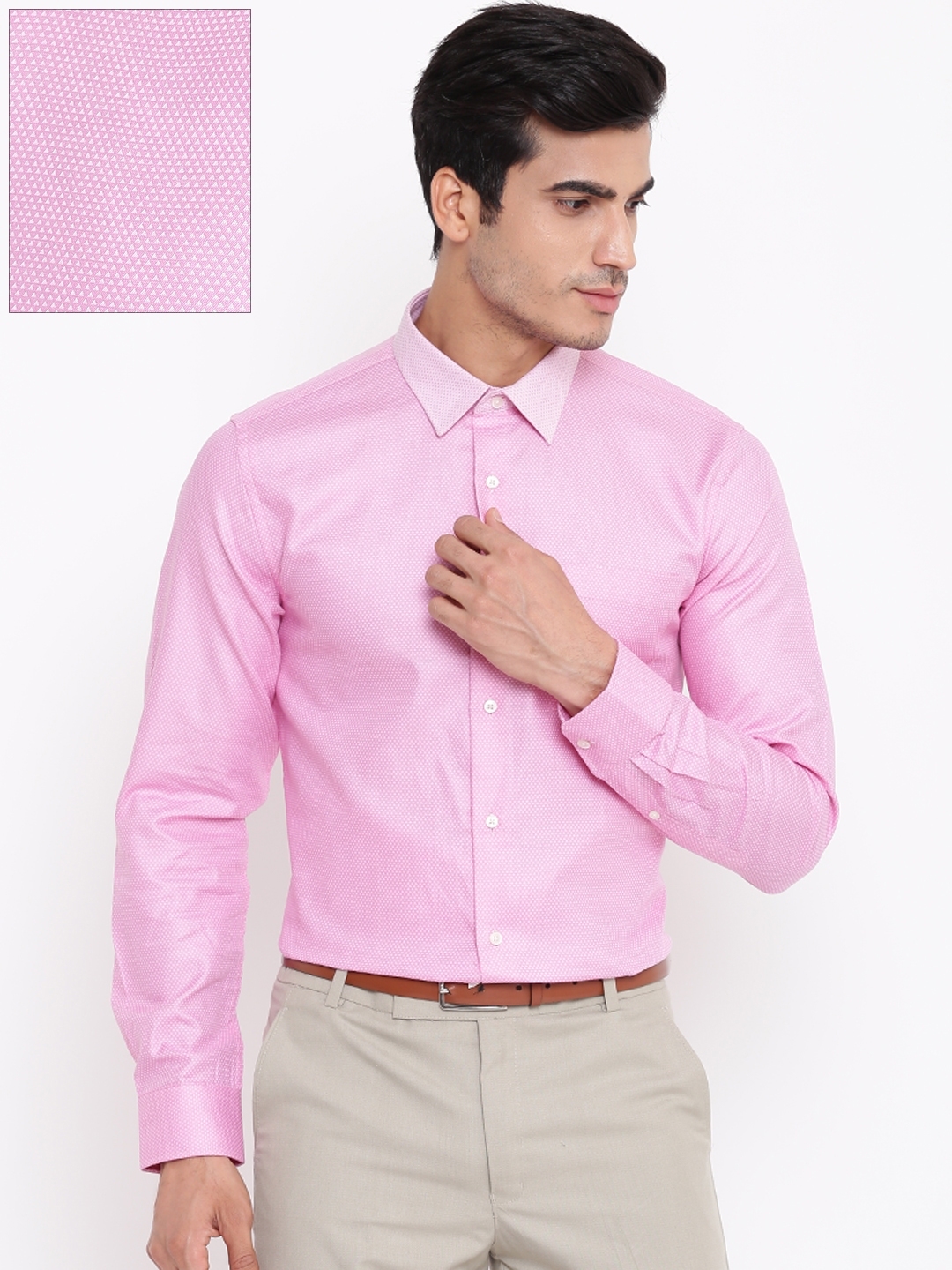 Blackberrys Men Pink White Slim Fit Self Design Formal Shirt