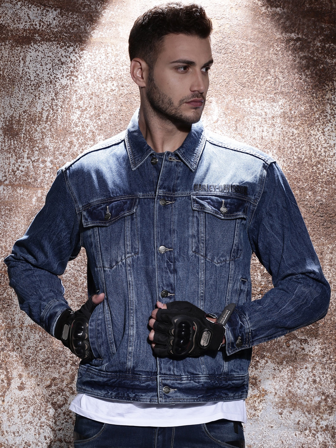 Harley davidson denim jacket with eagle sale