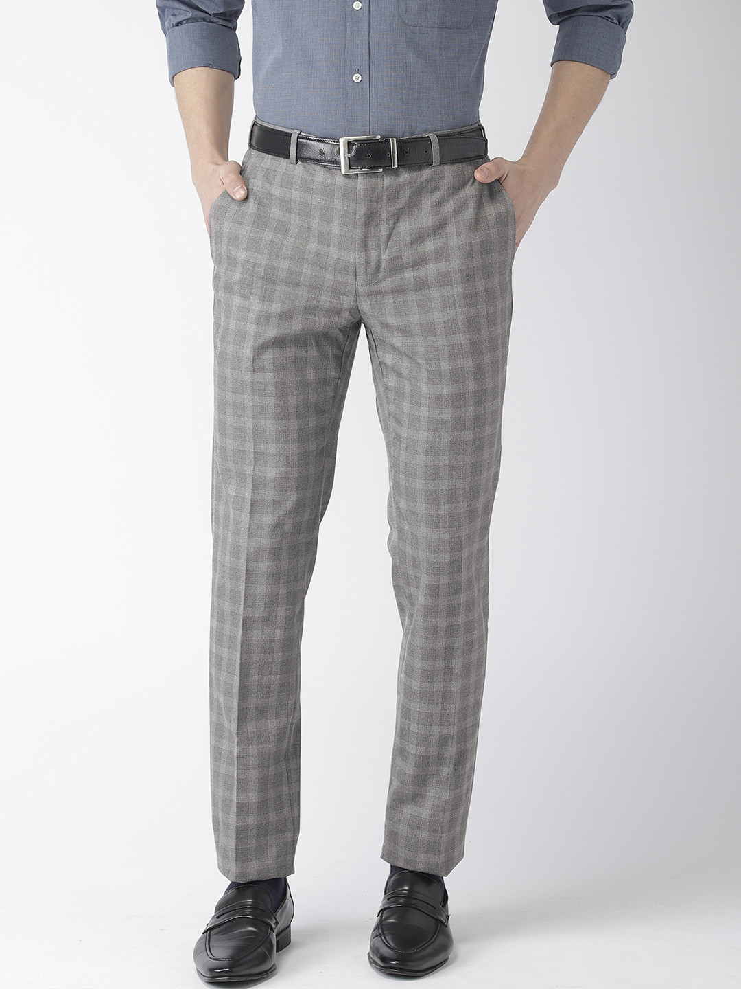 Buy Raymond Men Grey Slim Fit Checked 