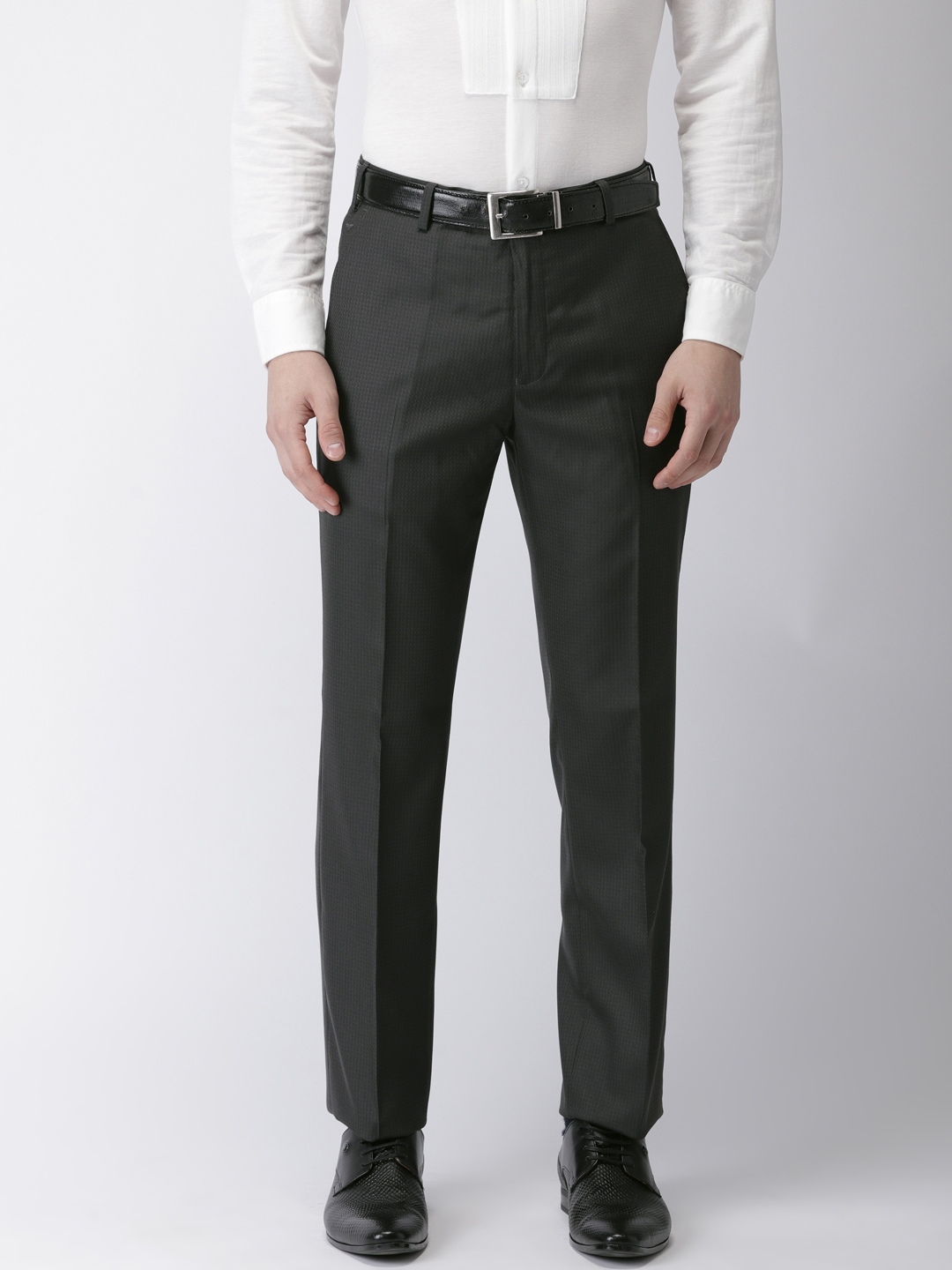 Buy Park Avenue Men Charcoal Grey Smart Super Slim Fit Self Design ...