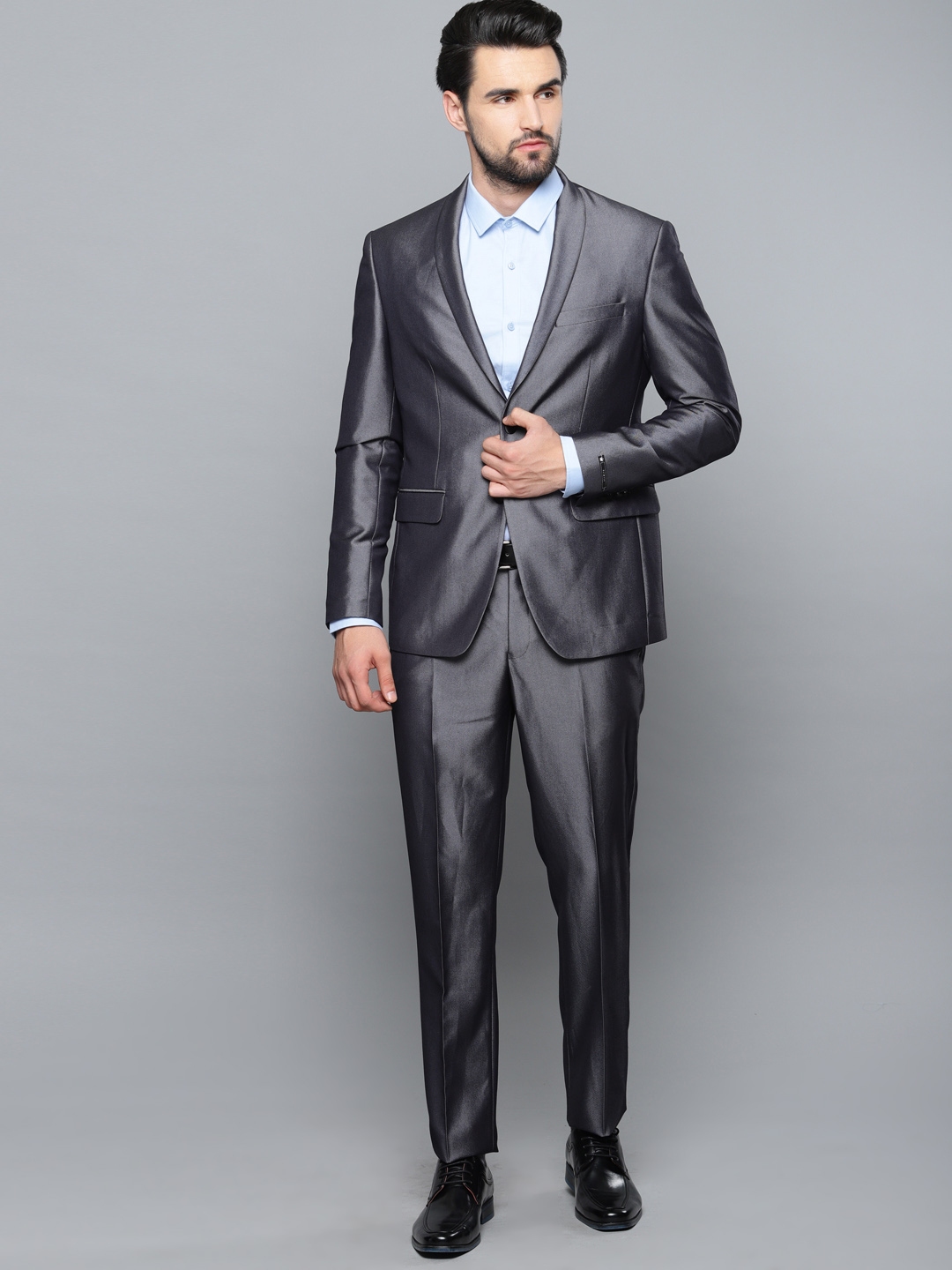 36% OFF on Louis Philippe Men Grey Solid Single-Breasted Slim Fit Formal  Suit on Myntra