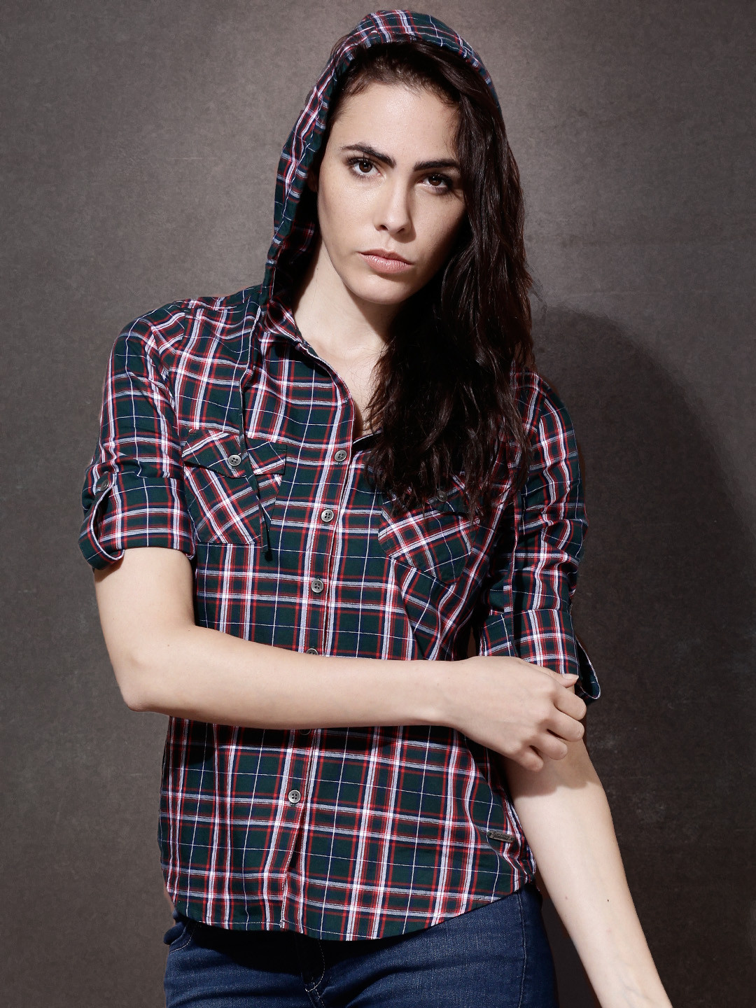 Checked Hooded Shirt - Shirts for Women 