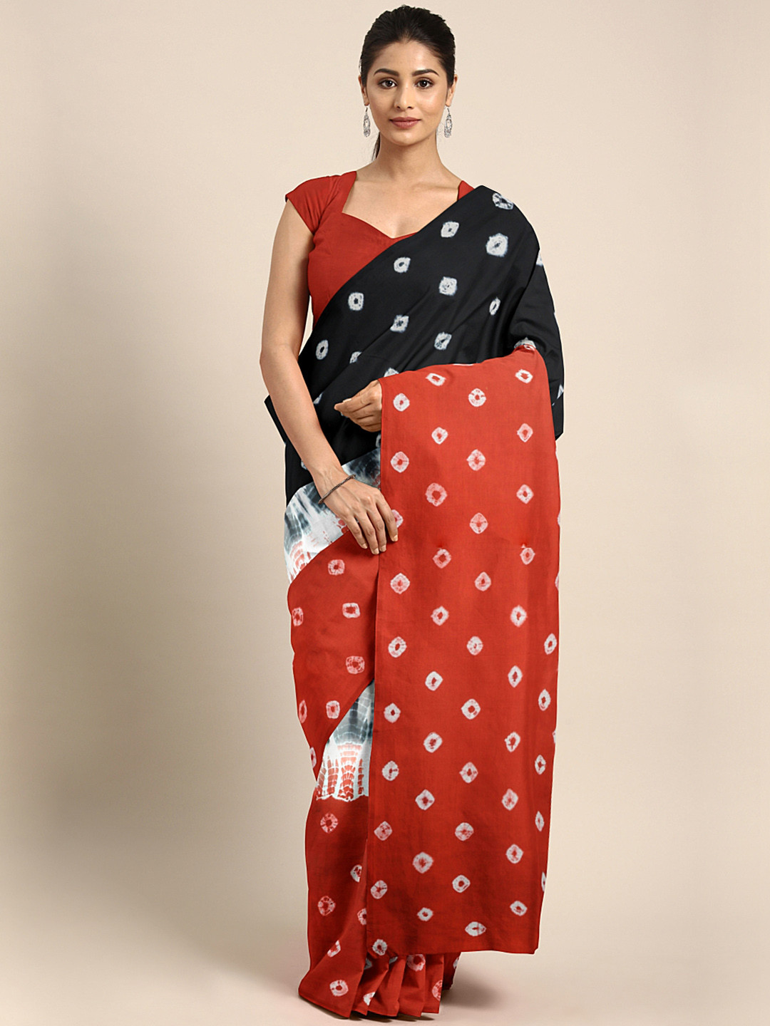 Kalakari India Red & Black Handblock Print Sustainable Saree