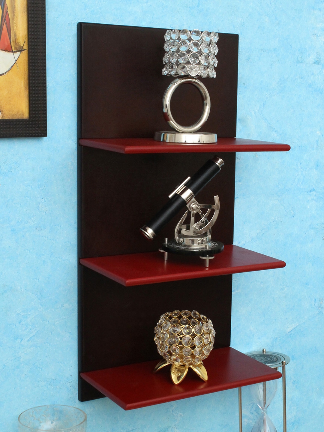 Home Sparkle Brown   Red MDF Basic 3 Tier Wall Shelf