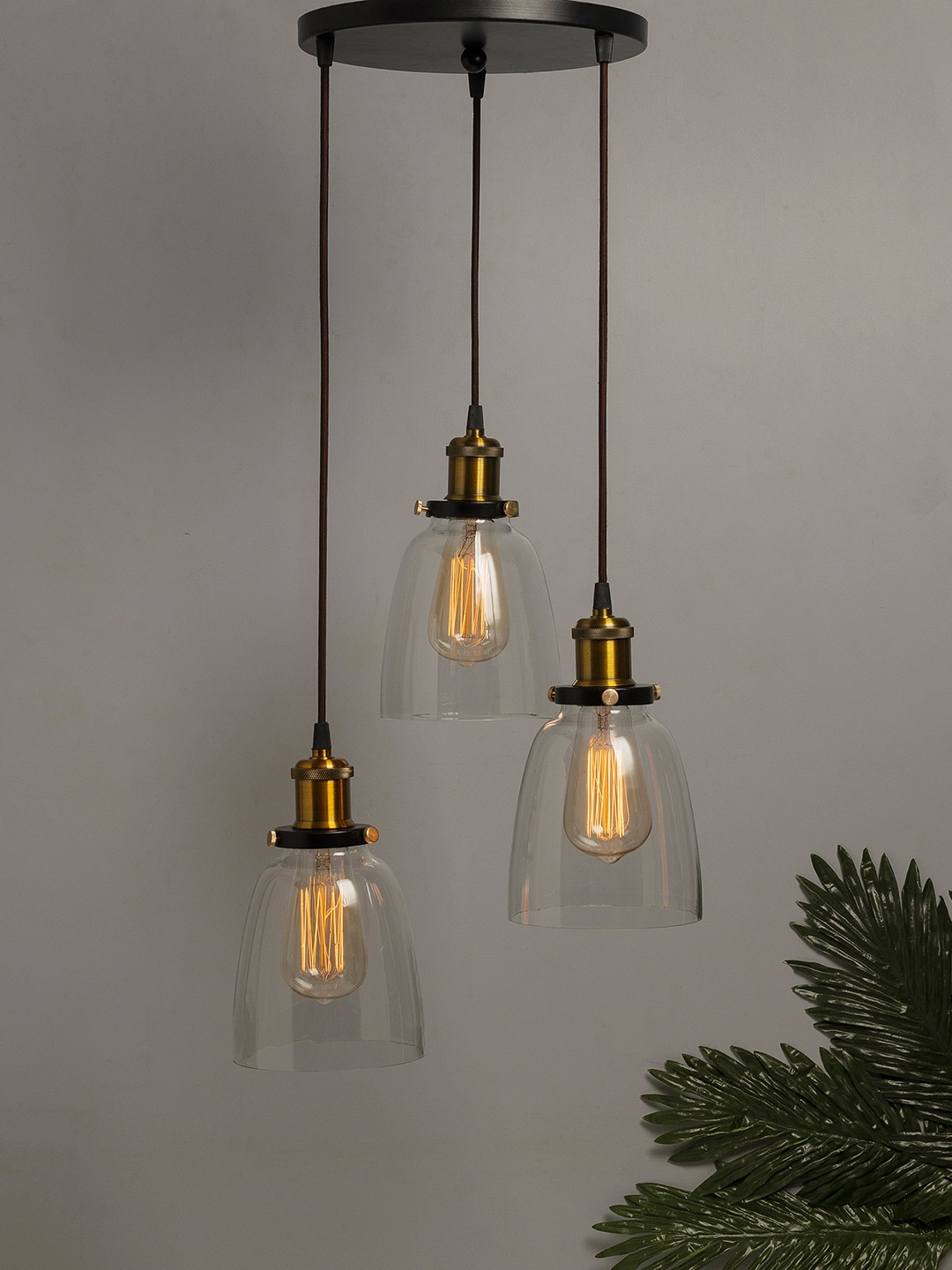 Homesake Transparent Solid Handcrafted 3-Lights Cluster Glass Cluster Lights