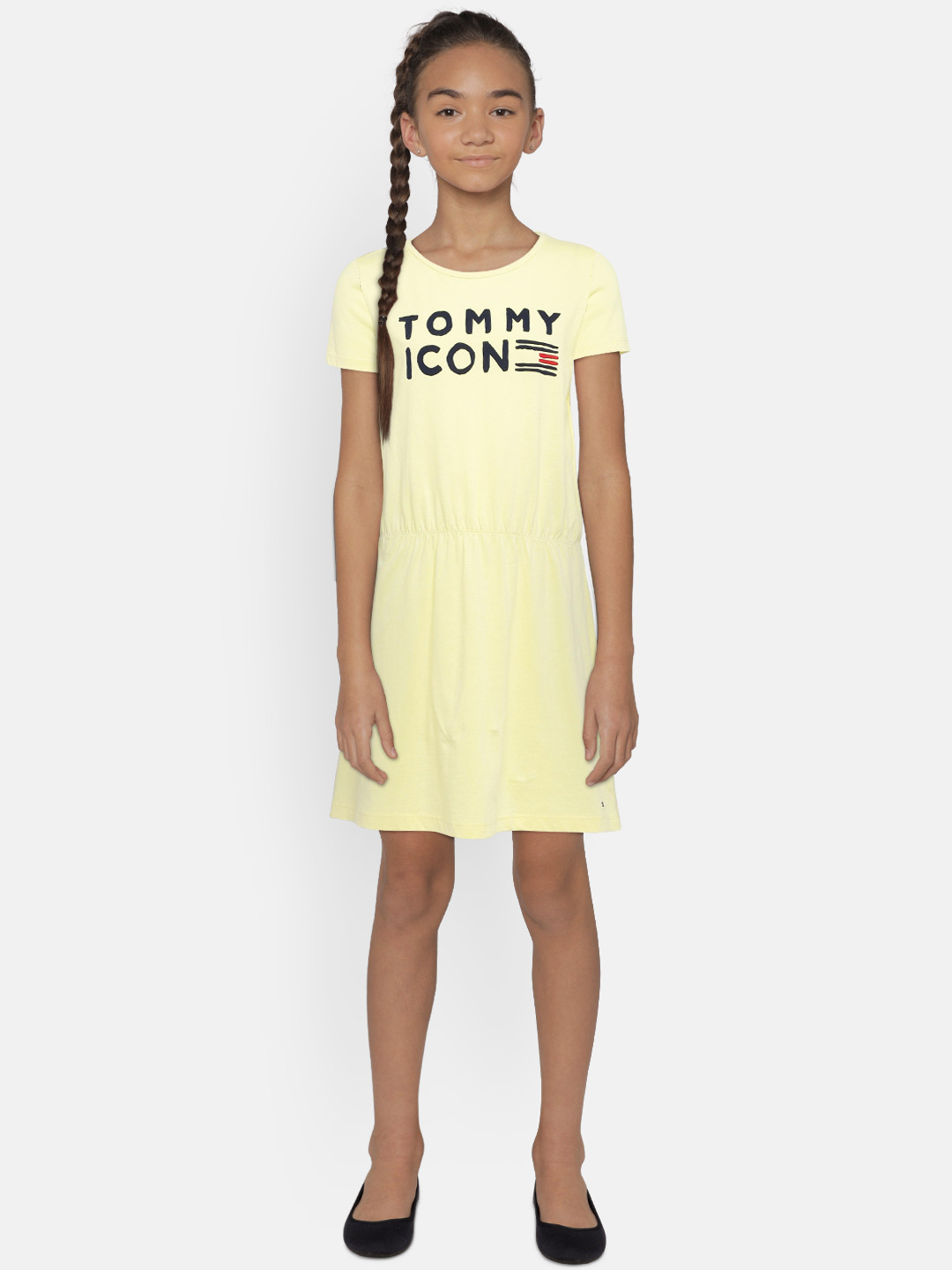 Tommy Hilfiger Girls Yellow Printed Fit and Flare Sustainable Dress