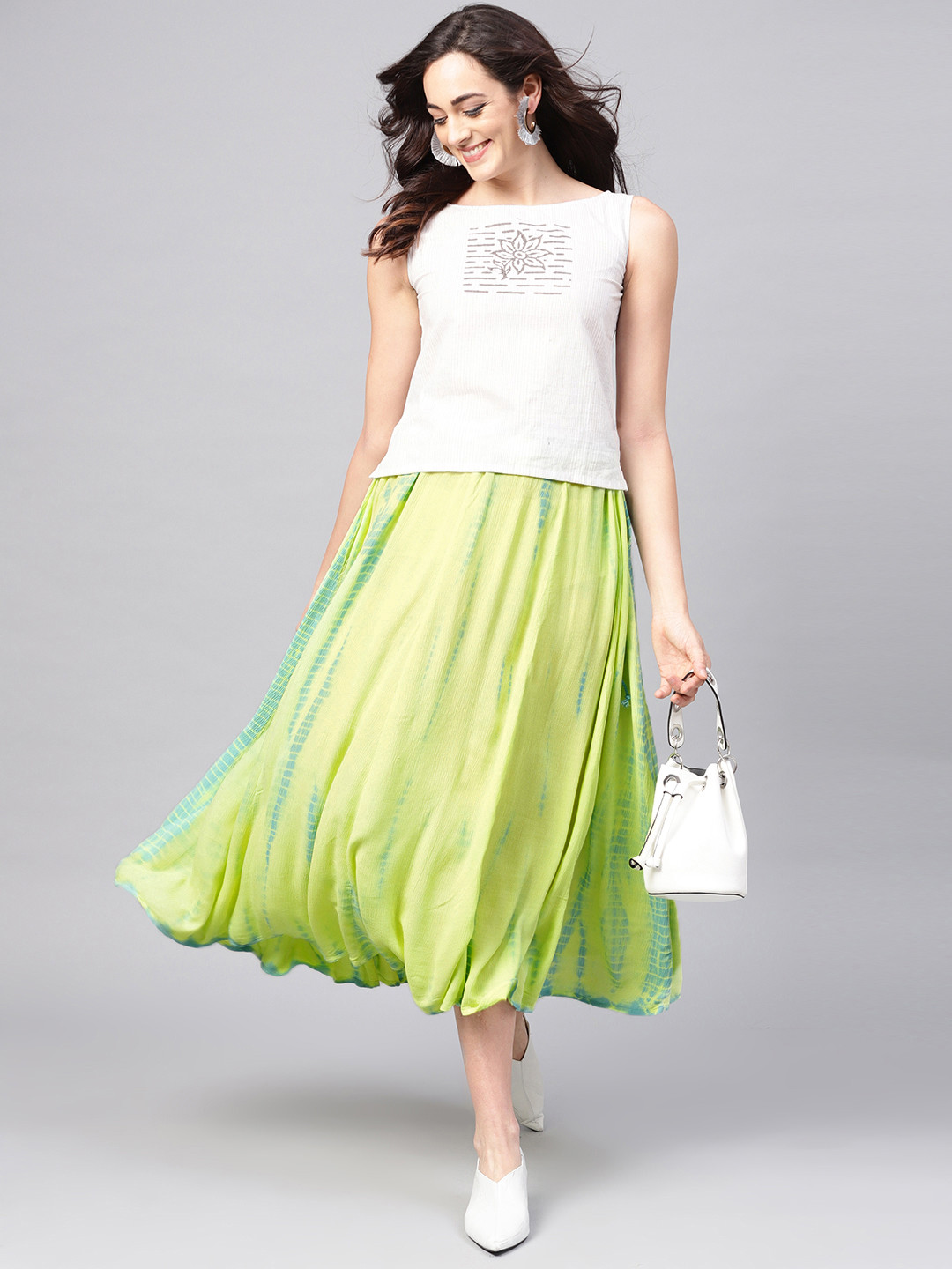 Green Dyed Flared Skirt - Skirts 