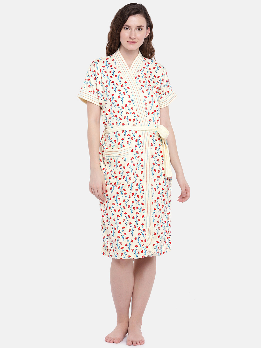 Sand Dune Women Yellow Printed Bath Robe 7055