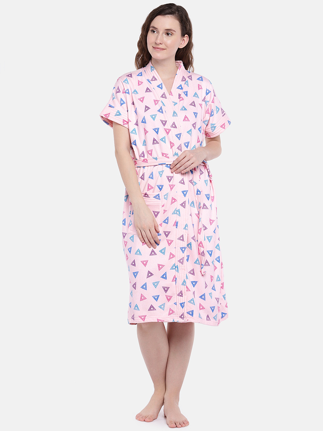 Sand Dune Women Pink Printed Bath Robe 7108