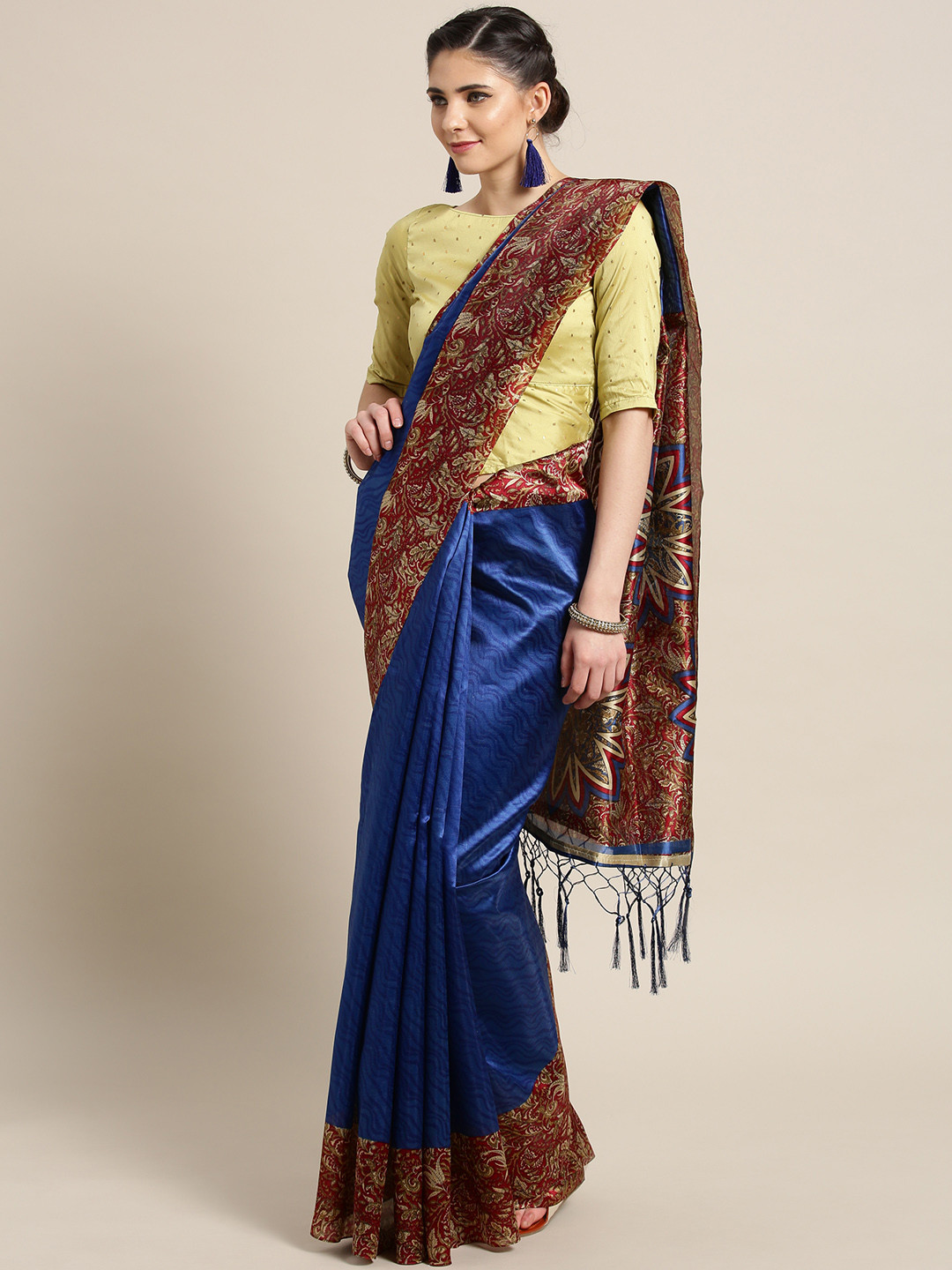 Saree mall Blue & Maroon Striped Saree