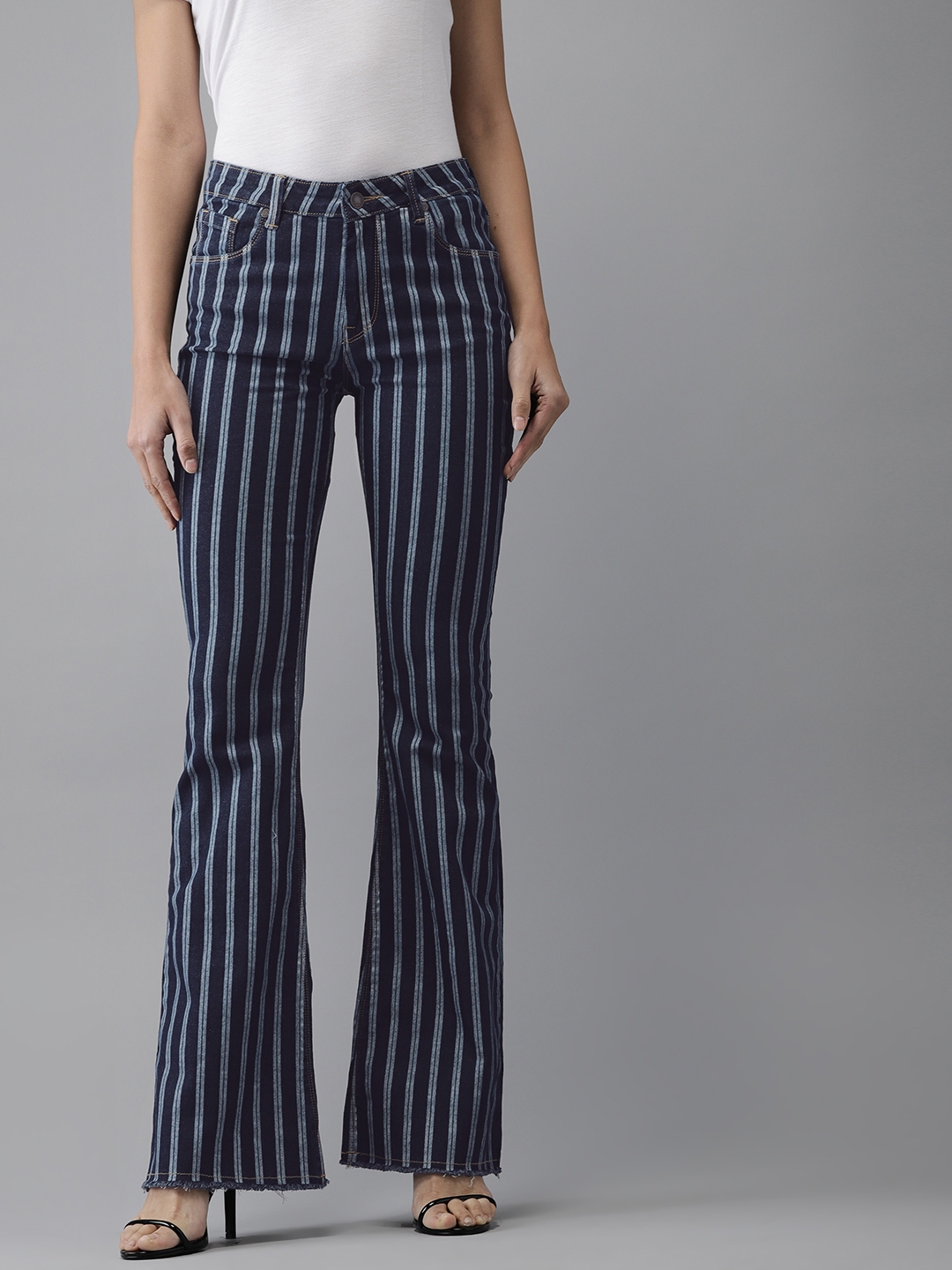 striped bootcut jeans