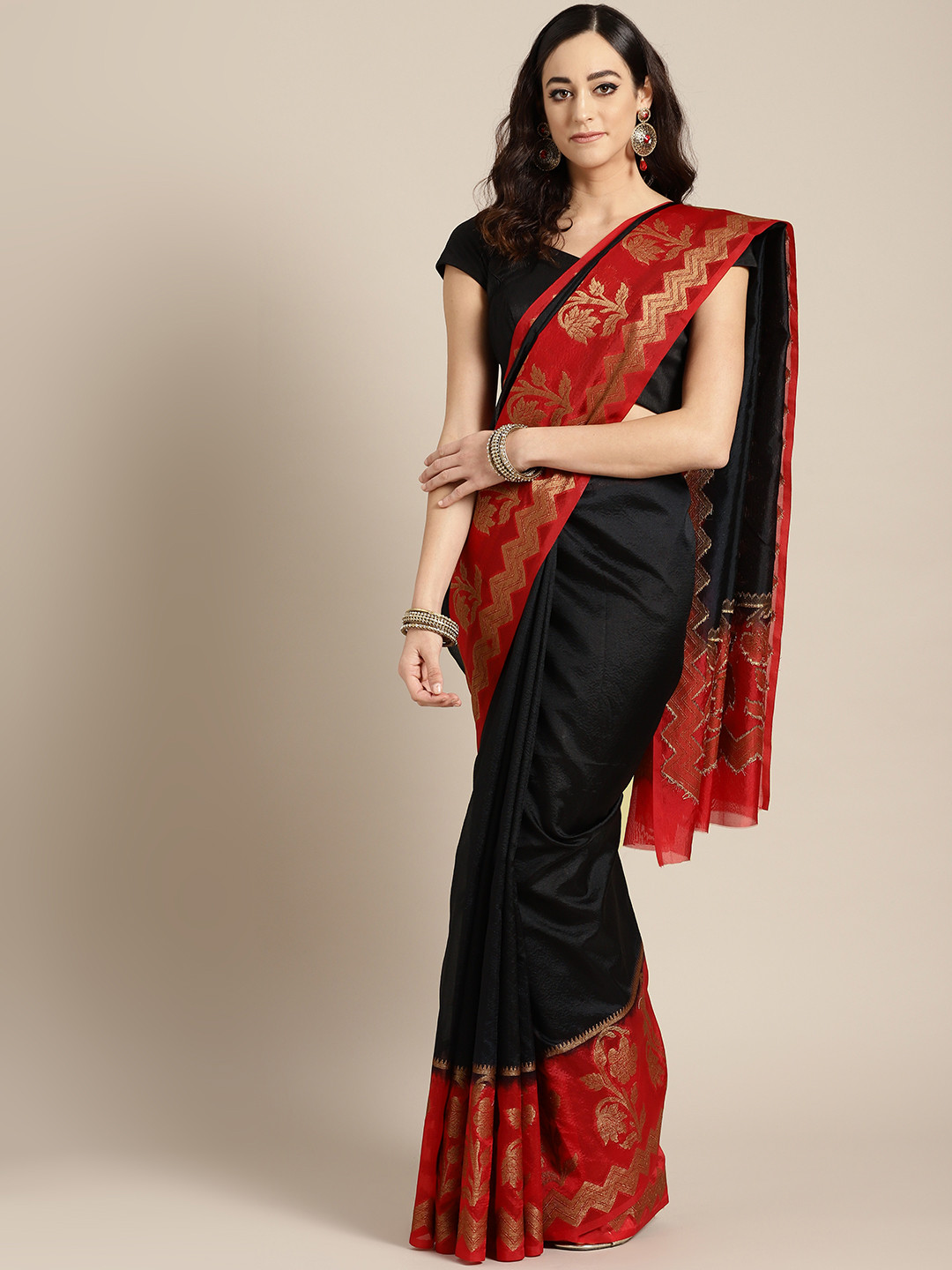 red black banarasi saree
