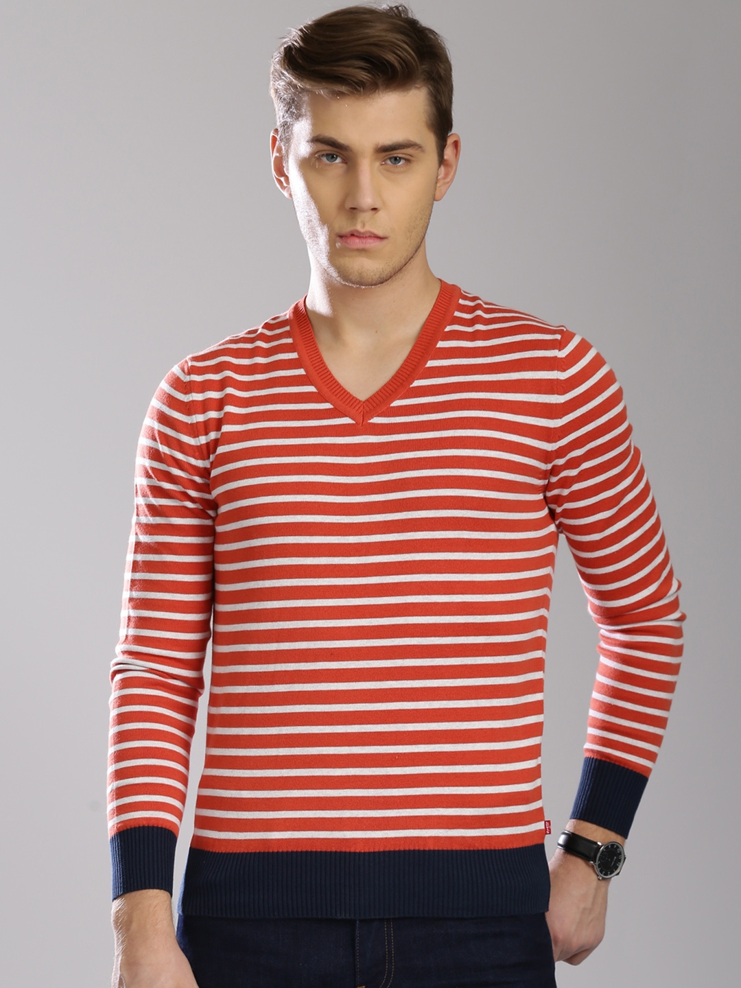 Buy Levi's Orange Striped Sweater - Sweaters for Men 976408 | Myntra