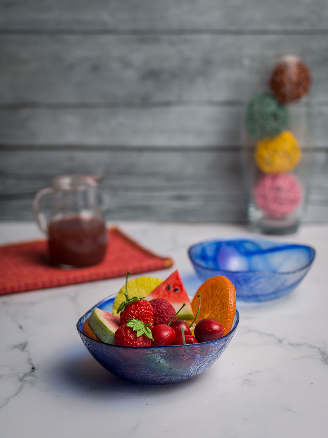 Pasabahce Set of 6 Blue Textured Glass Bowls 400 ml