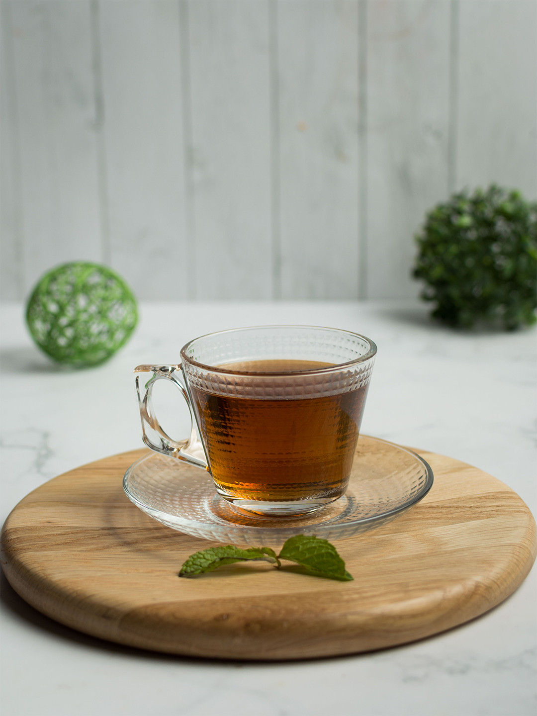 Pasabahce Set of 6 Glass Cups & Saucers 195 ml