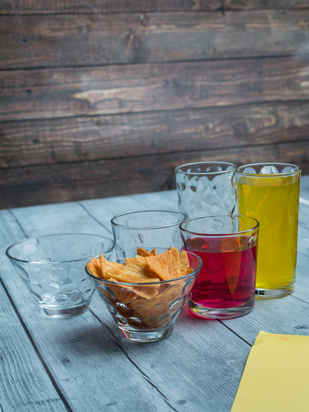 Pasabahce Set of 10 Happy Moment Transpaent Textured Glasses & Bowls