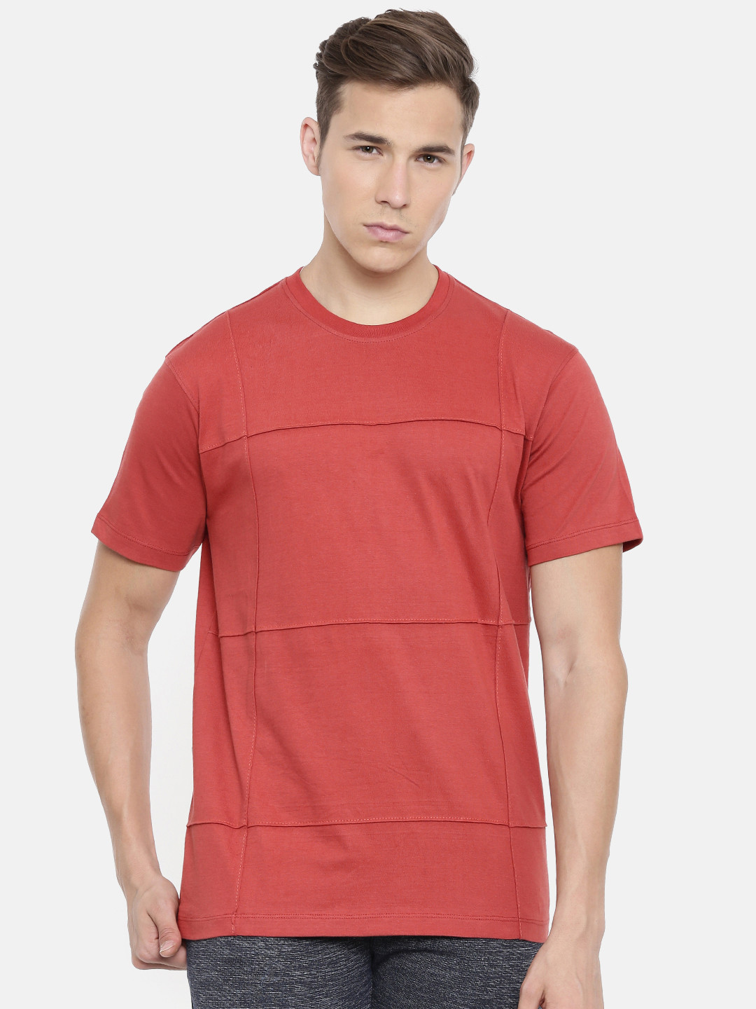 ARISE Men Rust Red Solid Round Neck Pure Cotton T-shirt