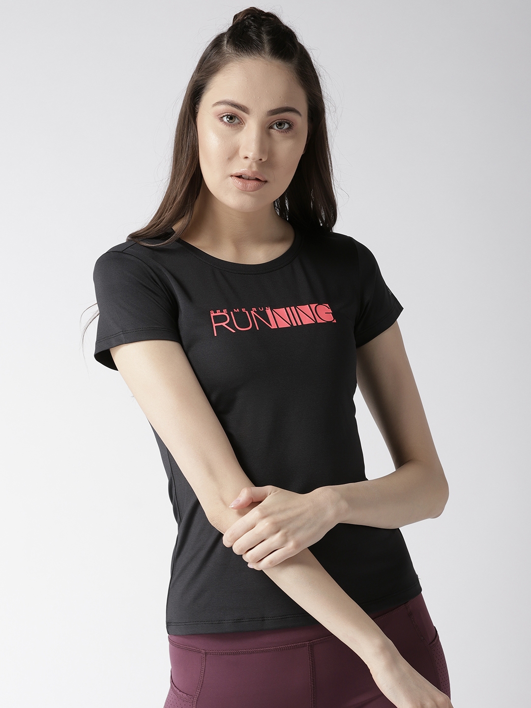 Buy Fitkin Women Black Solid Round Neck Slim Fit Quick Dry Running T Shirt  - Tshirts for Women 9781019