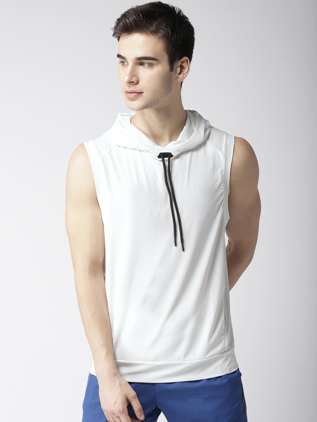Buy Fitkin Men White Self Design Hooded T Shirt - Tshirts for Men