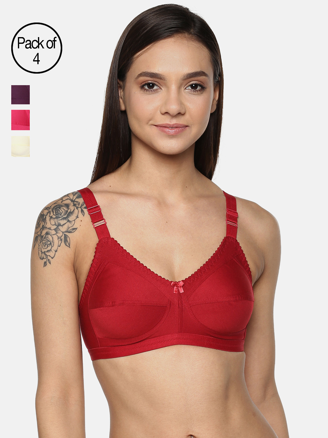 Leading Lady Pack of 4 Solid Non-Wired Non Padded T-shirt Bras m-CONCENT-4