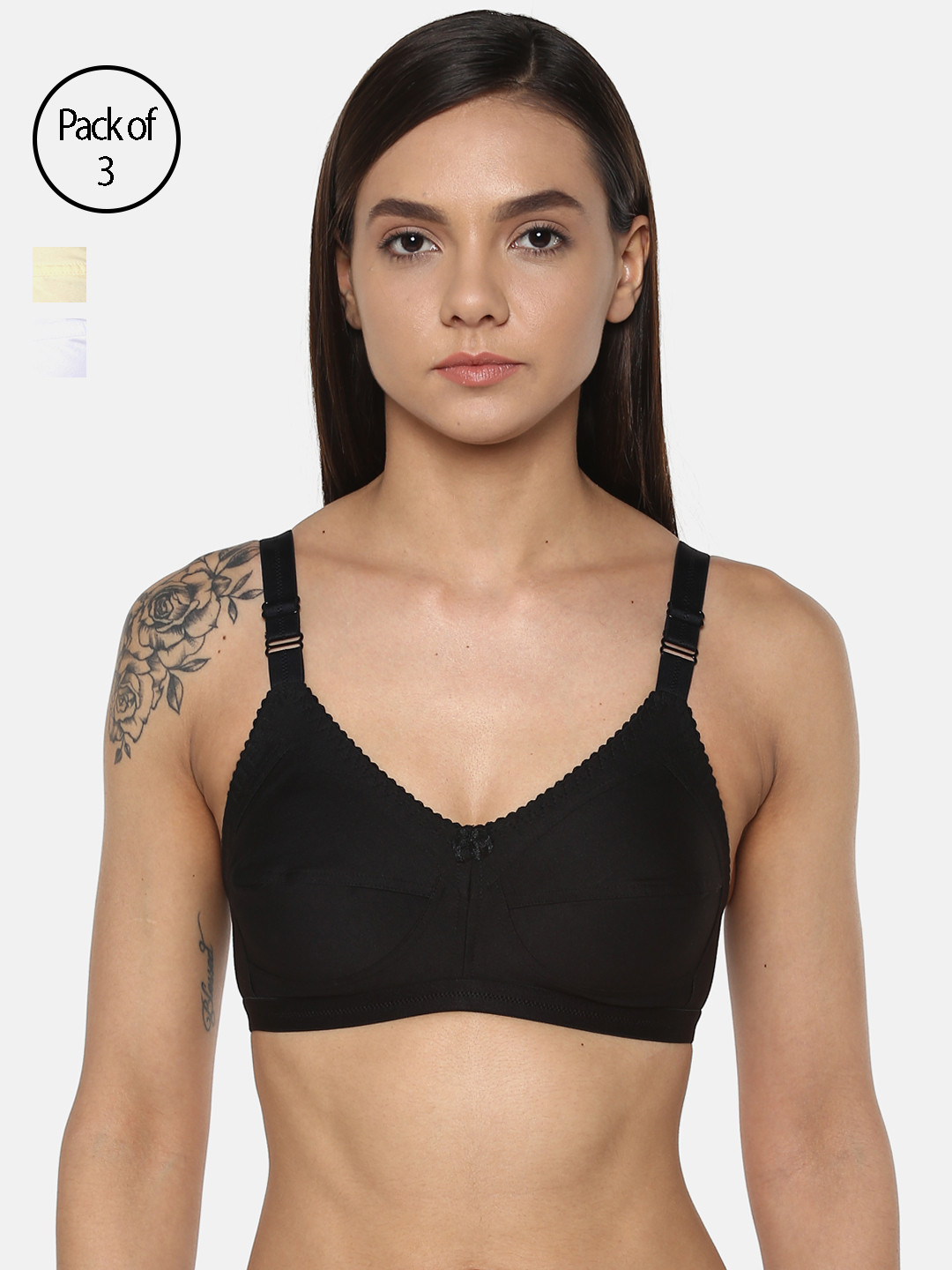 Leading Lady Pack of 3 Solid Non-Wired Non Padded T-shirt Bras m-CONCENT-3