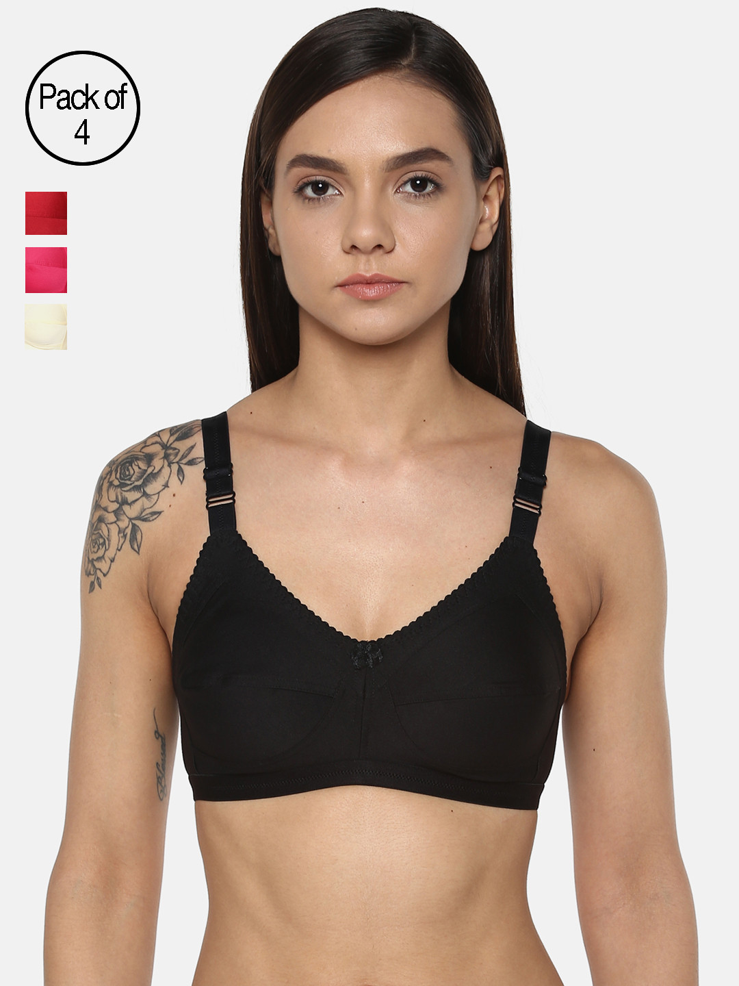 Leading Lady Pack of 4 Solid Non-Wired Non Padded T-shirt Bras m-CONCENT