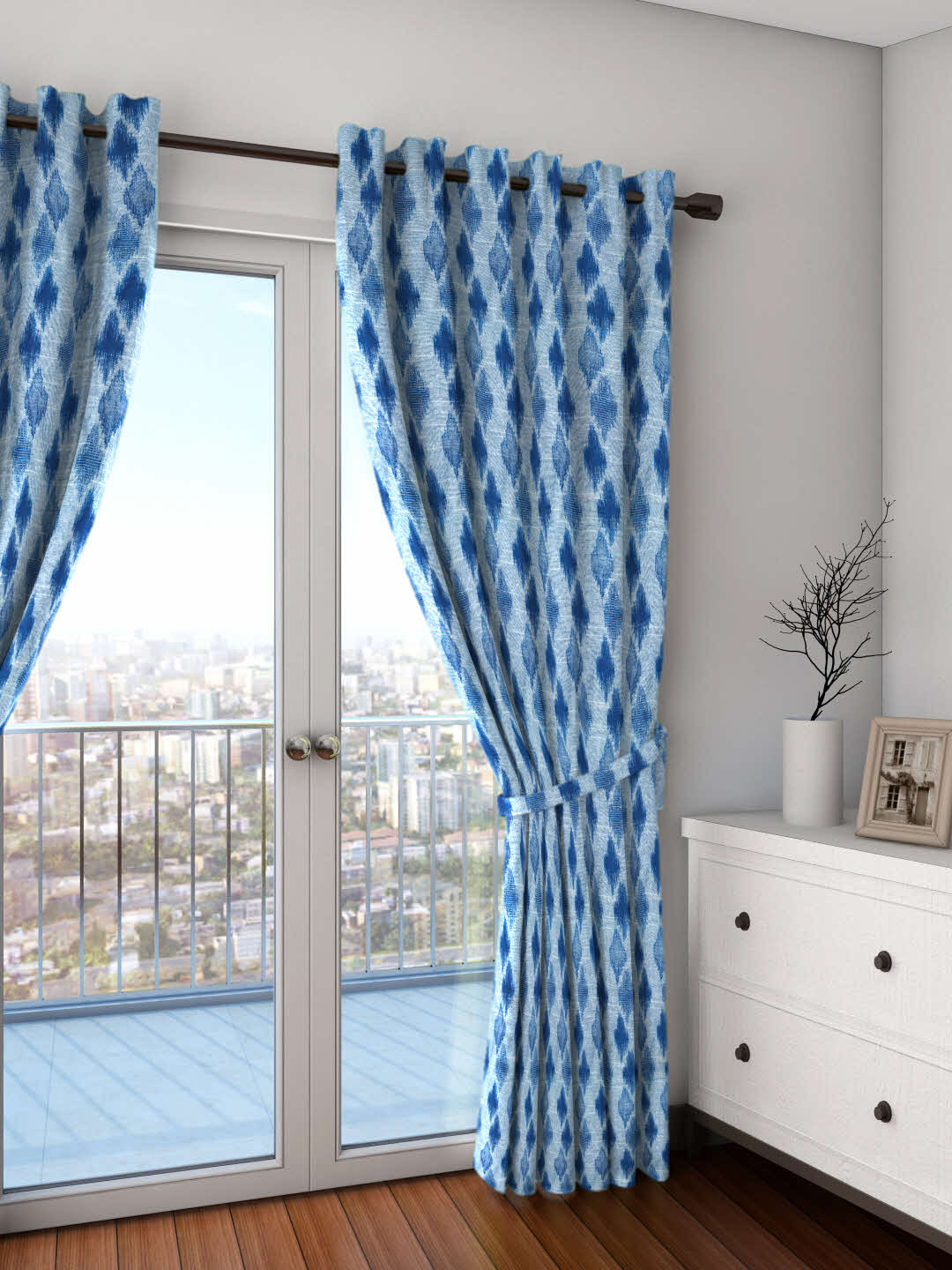 Buy Skipper Polyester Blue Abstract Extra Long Door Curtain