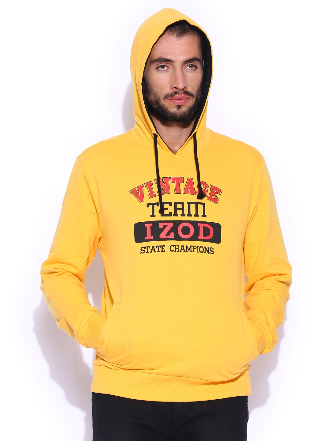 Buy IZOD Yellow Printed Hooded Sweatshirt Sweatshirts for Men 980778 Myntra