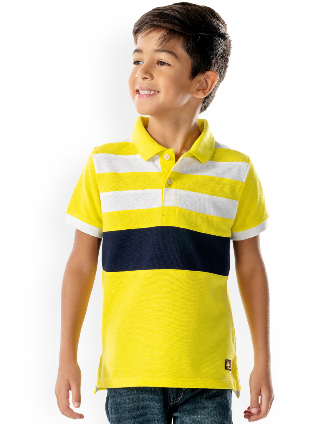 Cherry Crumble Unisex Kids Yellow & Black Colourblocked Polo Collar T-shirt