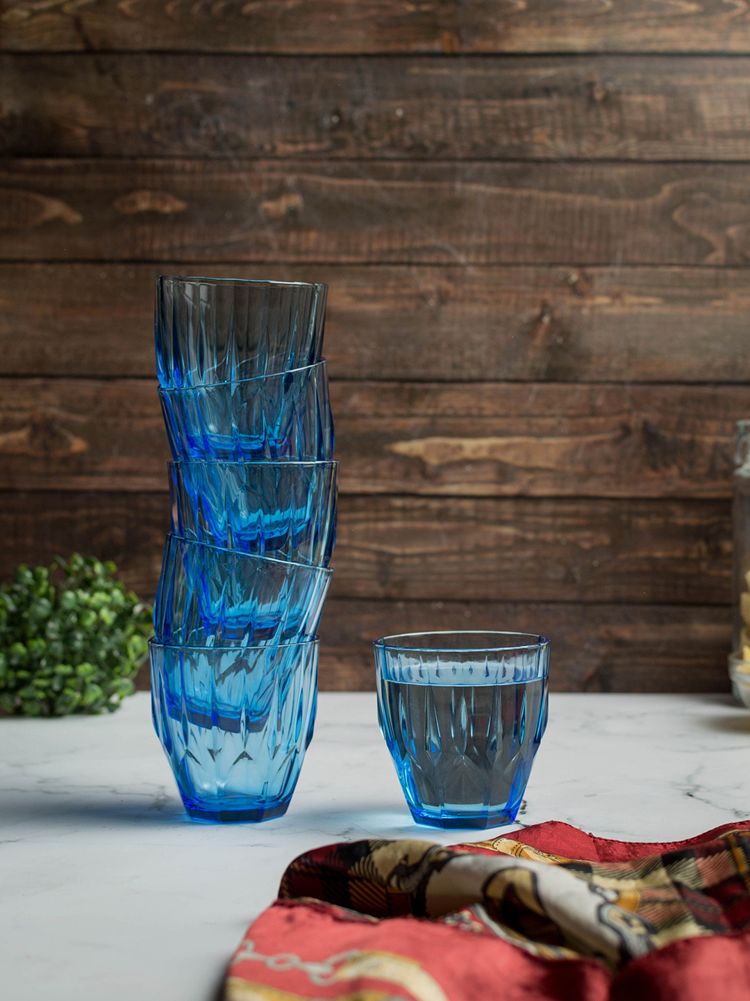 Pasabahce Set of 6 Diamond Blue Water Transparent Tumblers 275ML