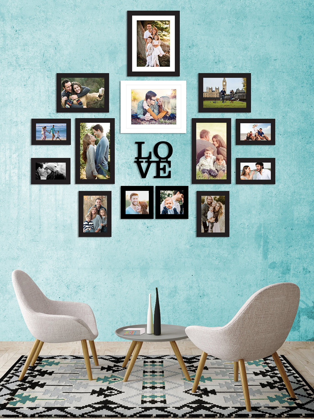 Art Street Set of 14 Black & White Solid Wall Photo Frames