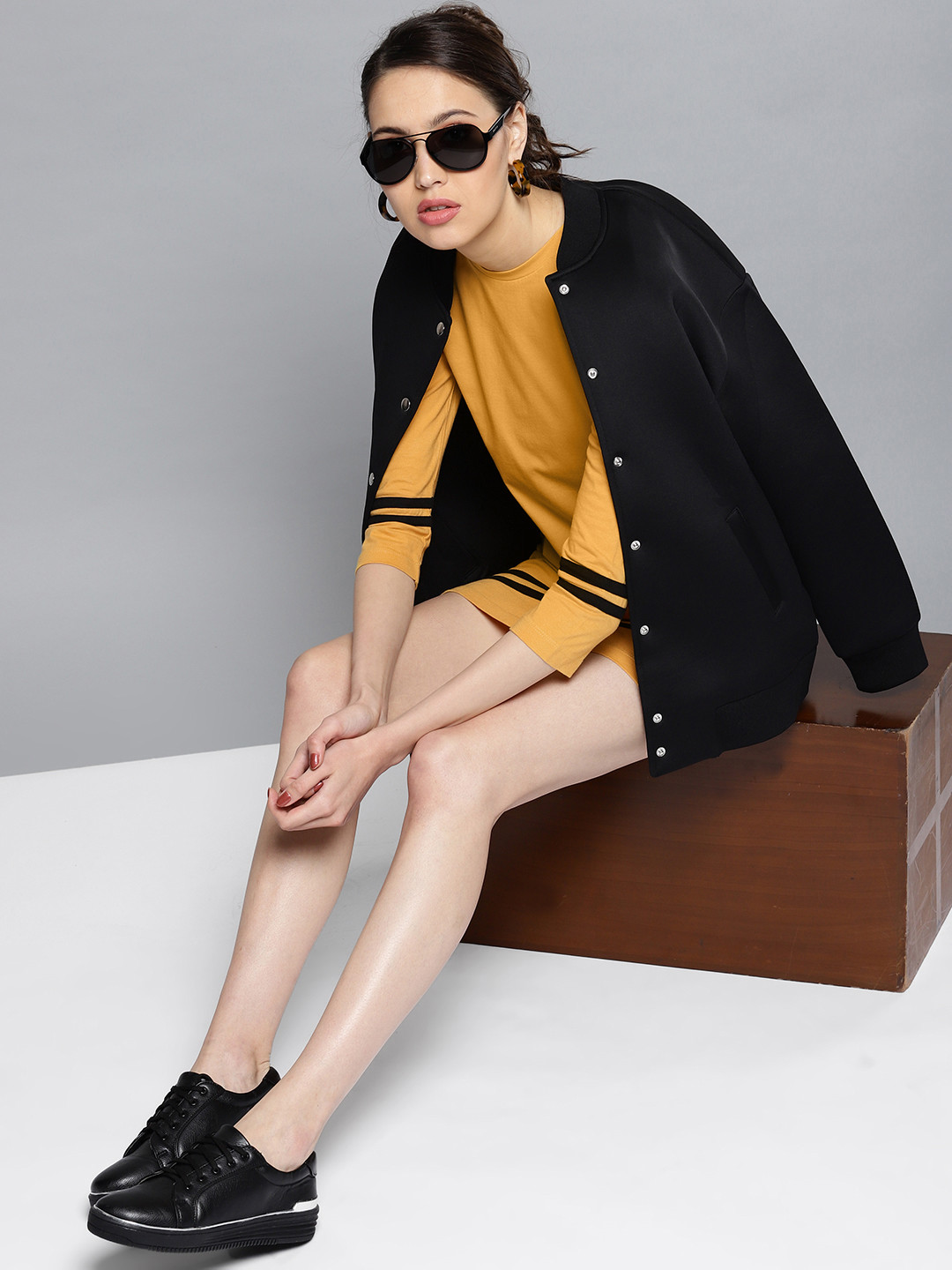 STREET 9 Women Mustard Yellow Solid T-shirt Dress
