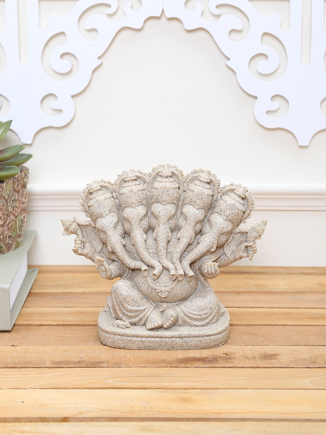 TAYHAA Ganesha Grey Stone Natural Prayer Room Small Showpiece - 5.9 Inches