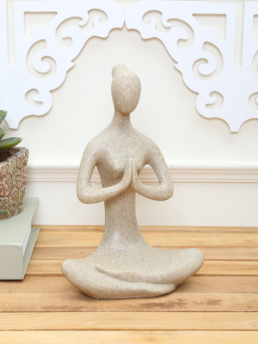TAYHAA Spiritual and Divine Praying Grey Stone Matte Living Room Medium Showpiece - 7.9 Inches