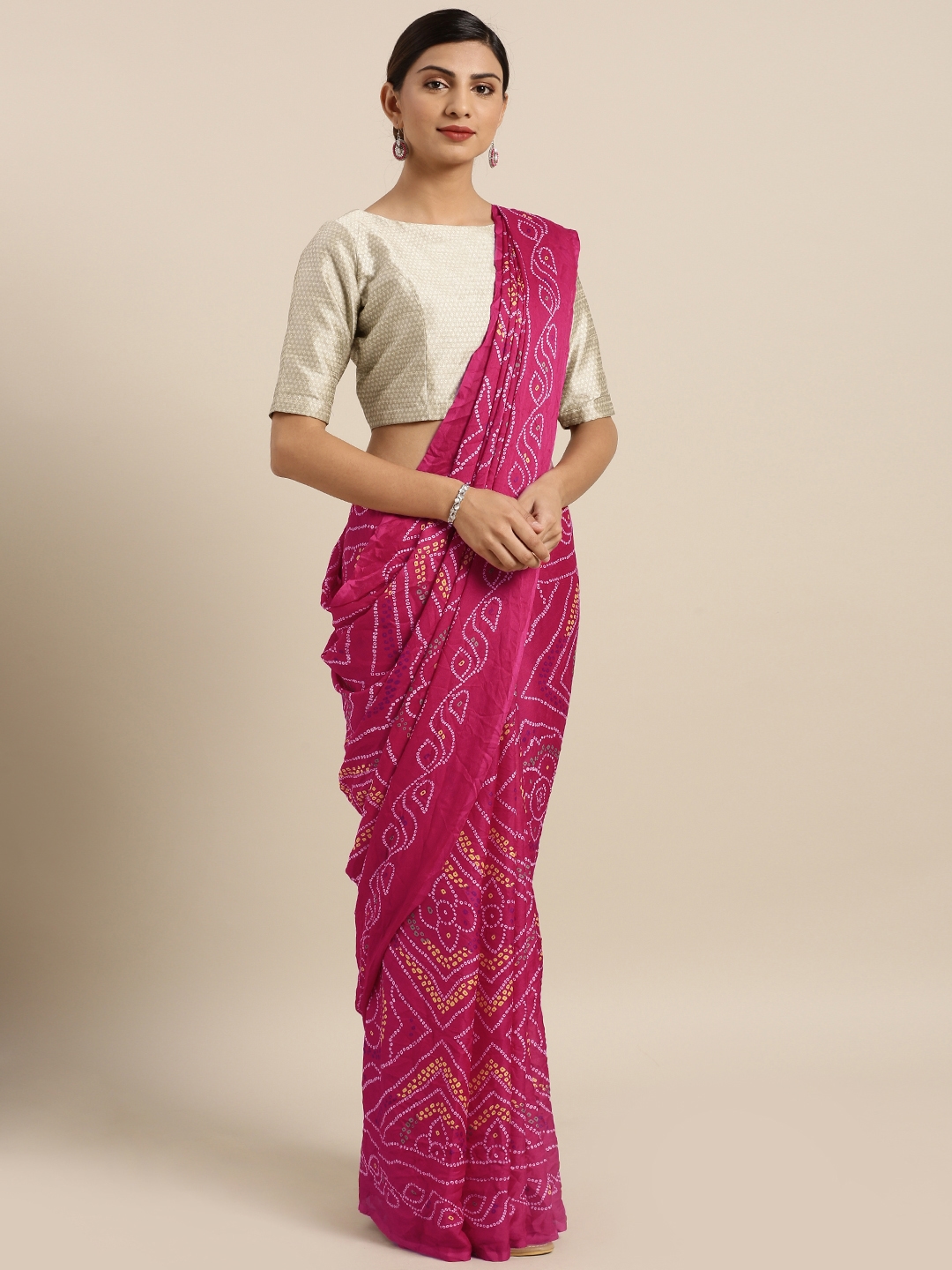 Buy MOKSHA DESIGNS Pink Pure Crepe Printed Bandhani Saree - Sarees ...