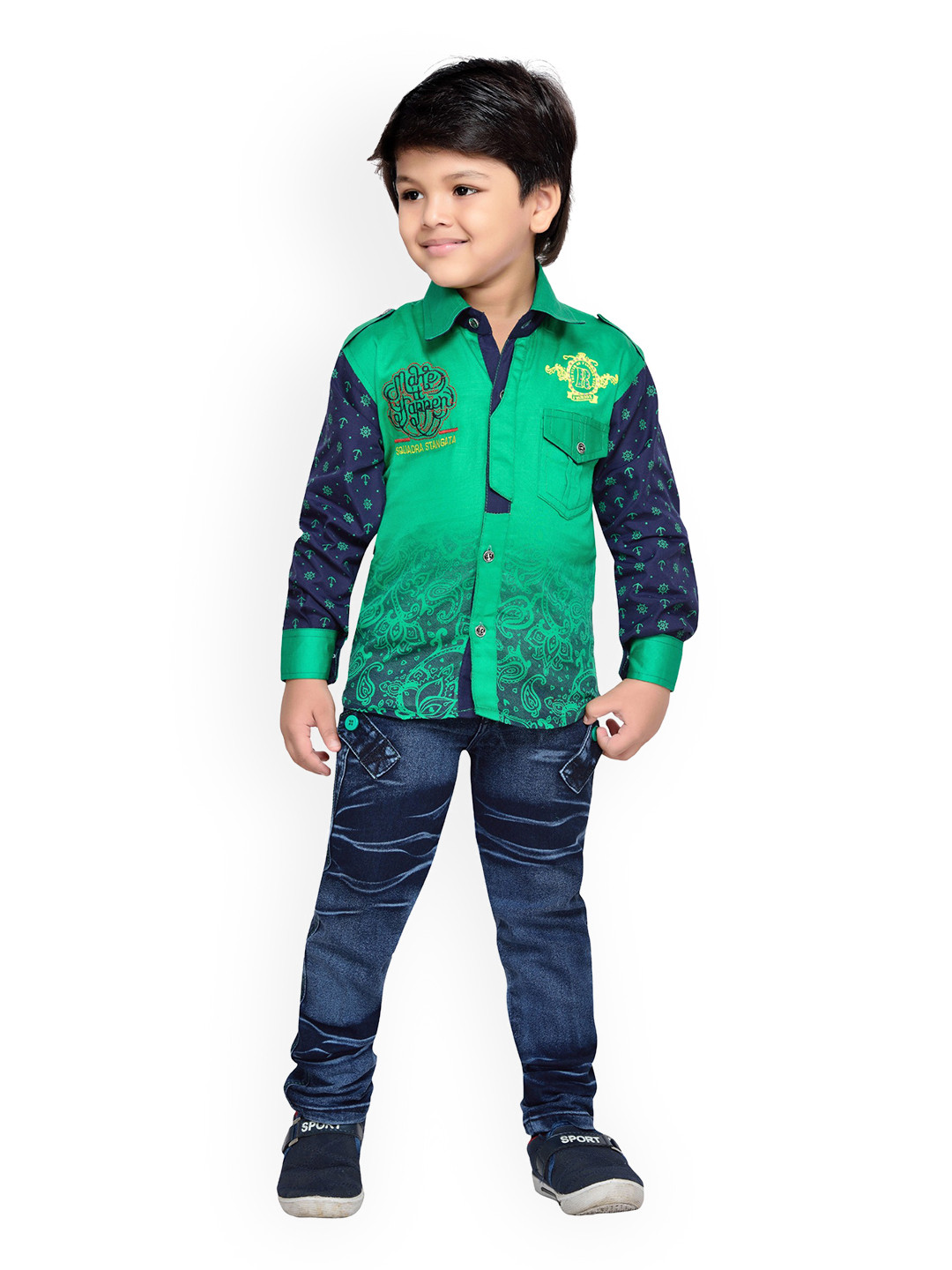 Buy Kidling Boys Green \u0026 Blue Printed 