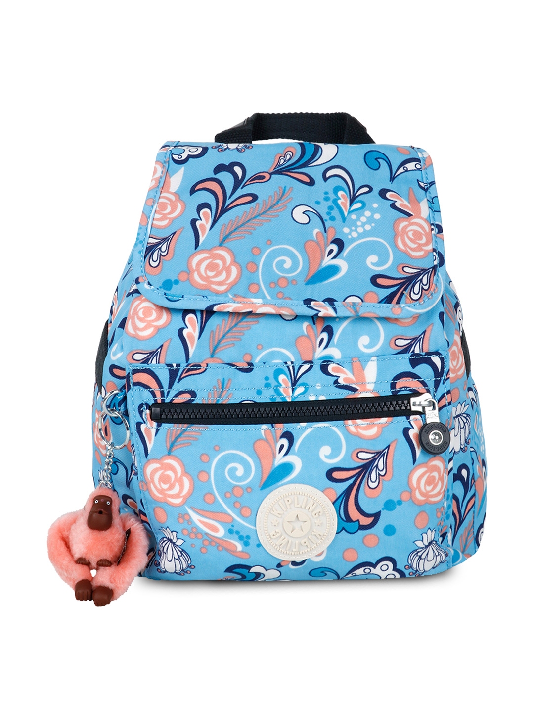 Buy Kipling Unisex Blue Peach Coloured Floral Printed Backpack