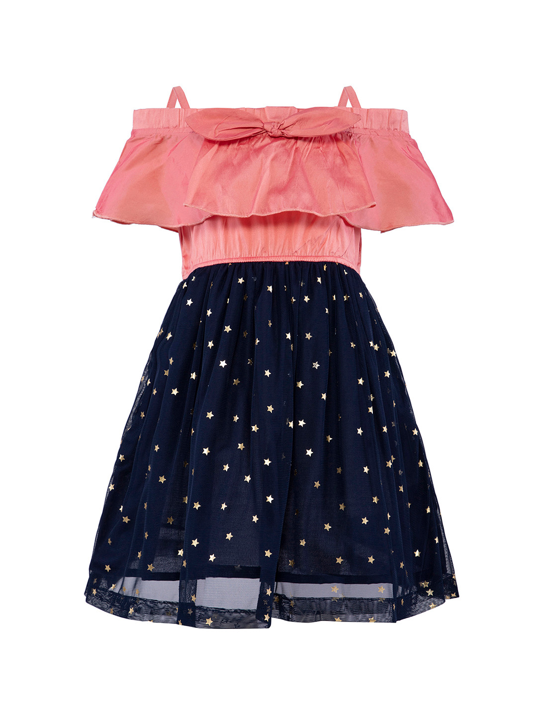 Stylo Bug Girls Peach-Coloured Printed Fit and Flare Dress