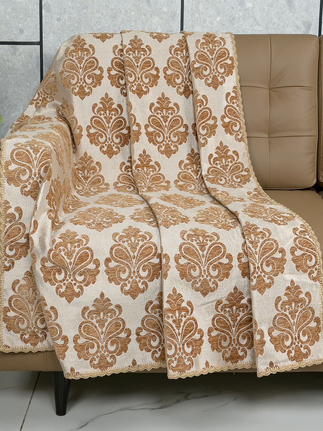 Saral Home Gold-Toned Ethnic Motifs 2 Seaters Reversible Sofa Throw