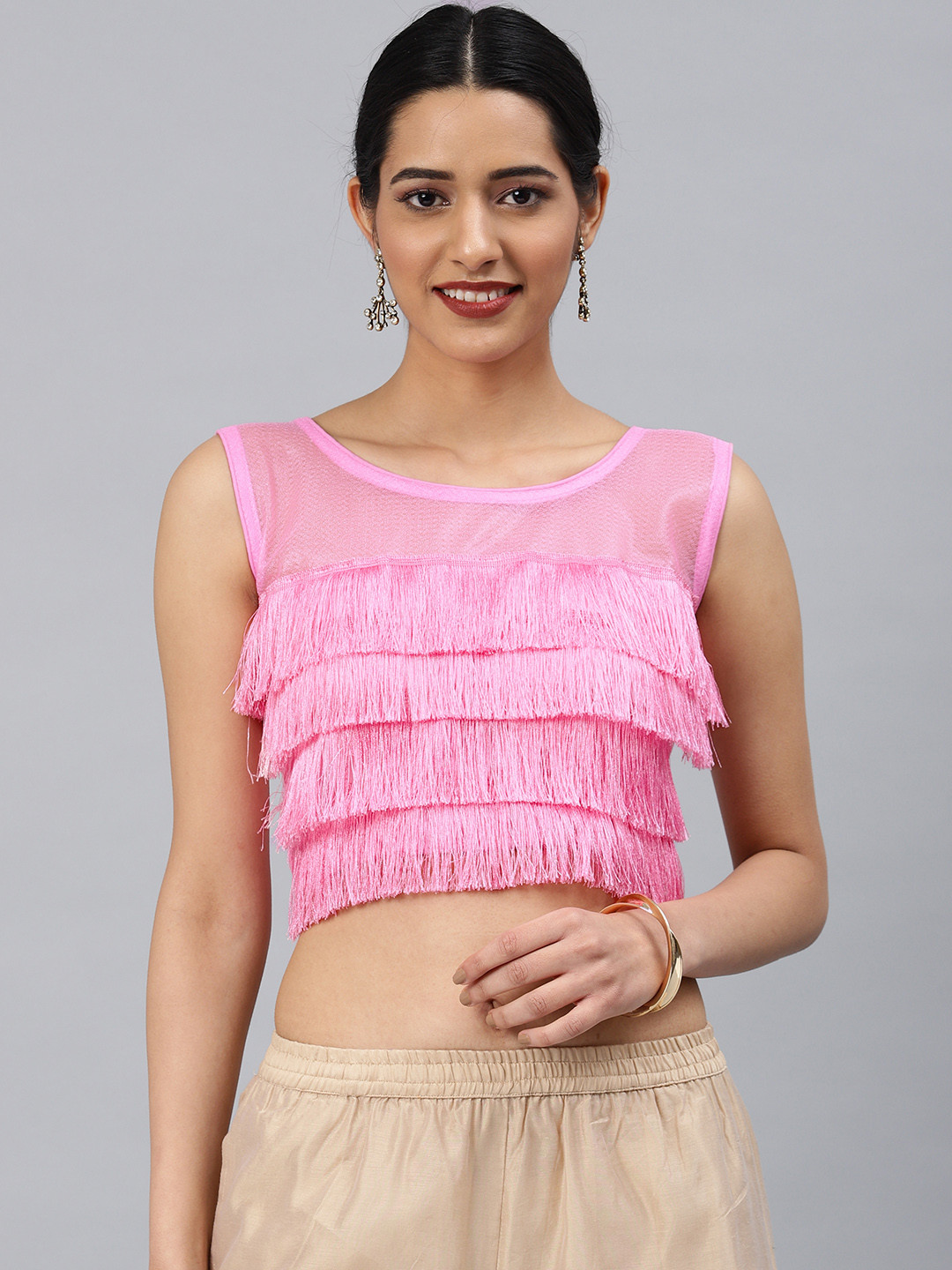 Aarrah Women Pink Banglori Satin Embellished Padded Saree Blouse