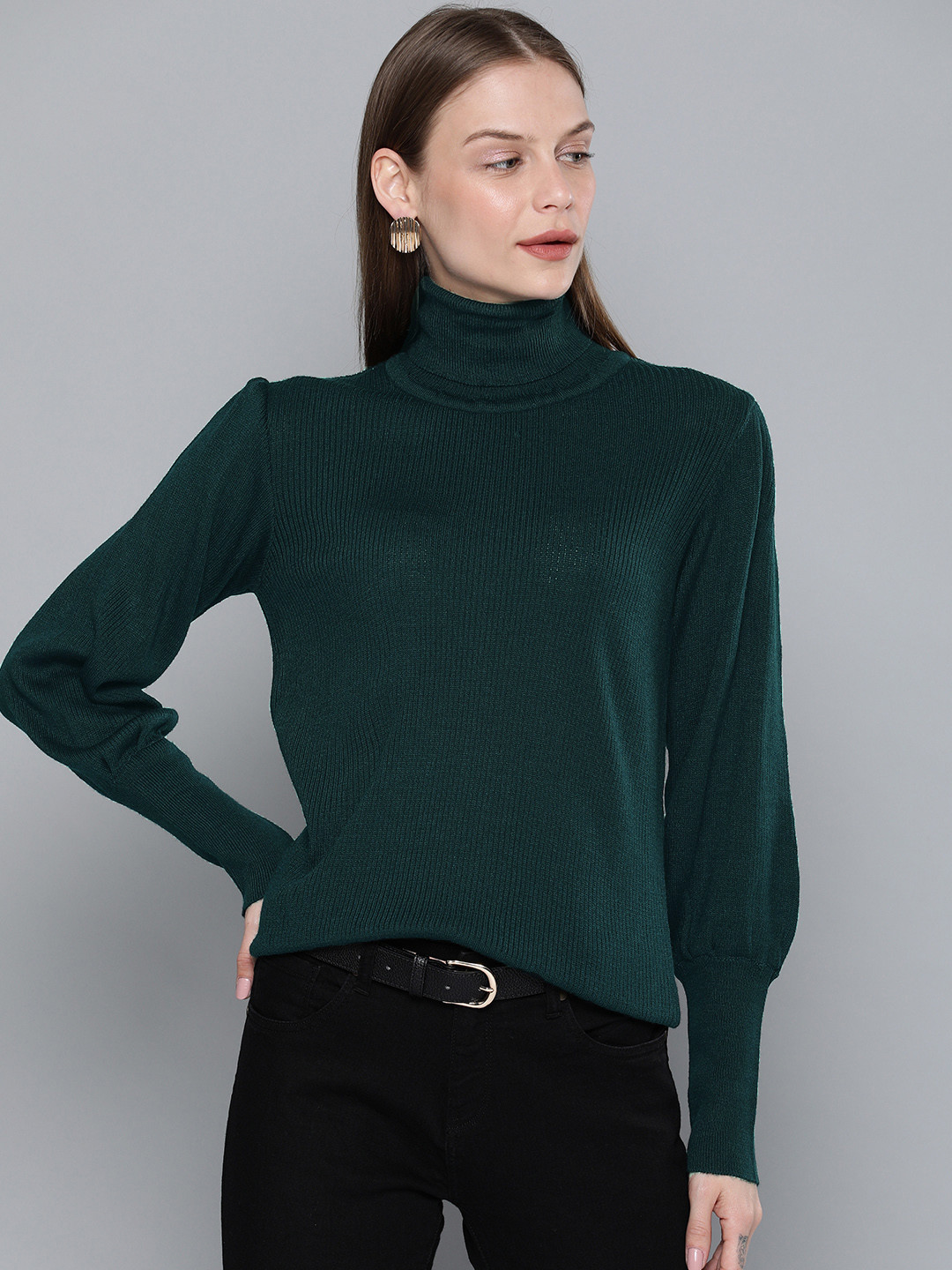 Chemistry Edition Women Teal Green Solid Pullover Sweater