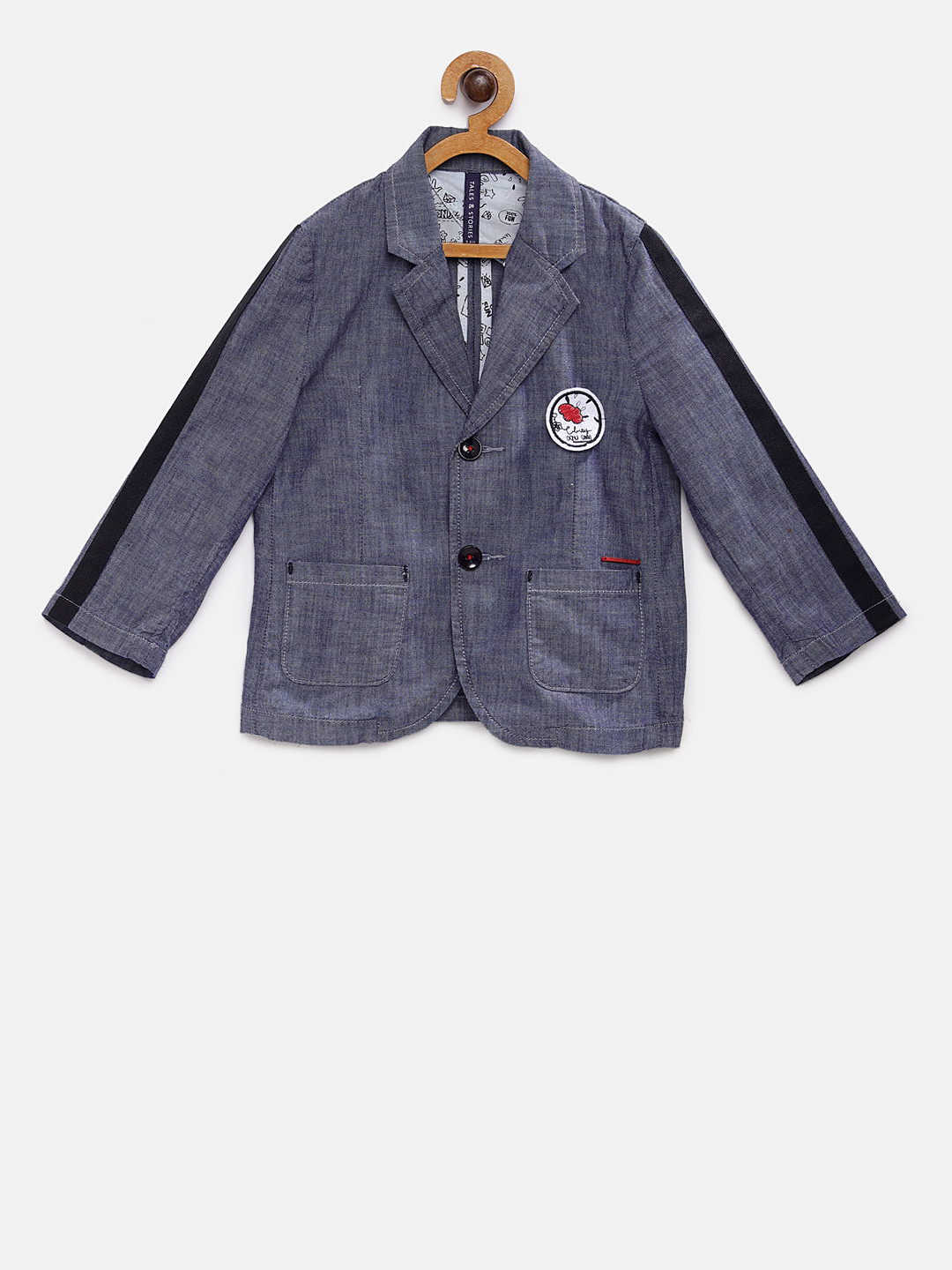 TALES & STORIES Boys Grey Solid Single-Breasted Blazer
