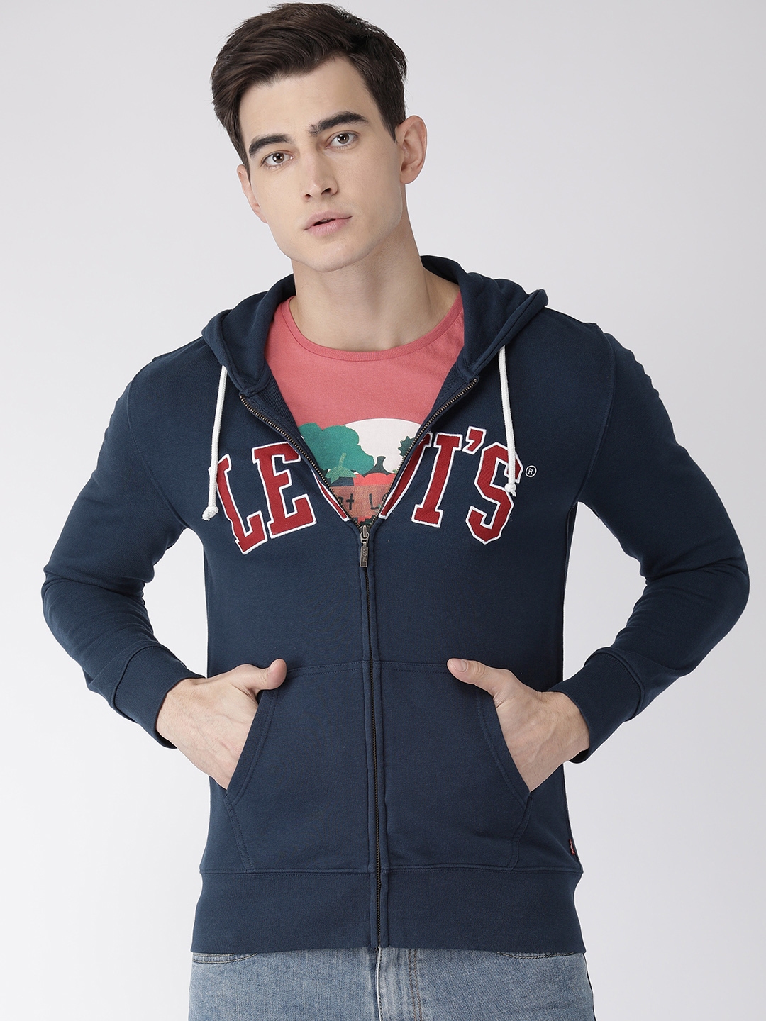 Buy Levis Men Navy Blue Embroidered Hooded Sweatshirt - Sweatshirts for Men  9907577 | Myntra