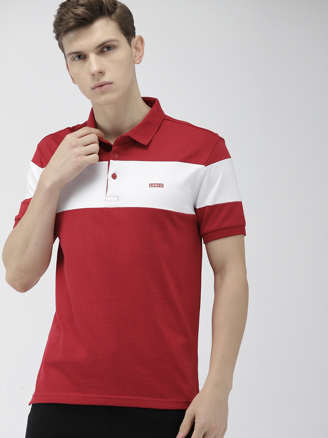 red and white polo t shirt