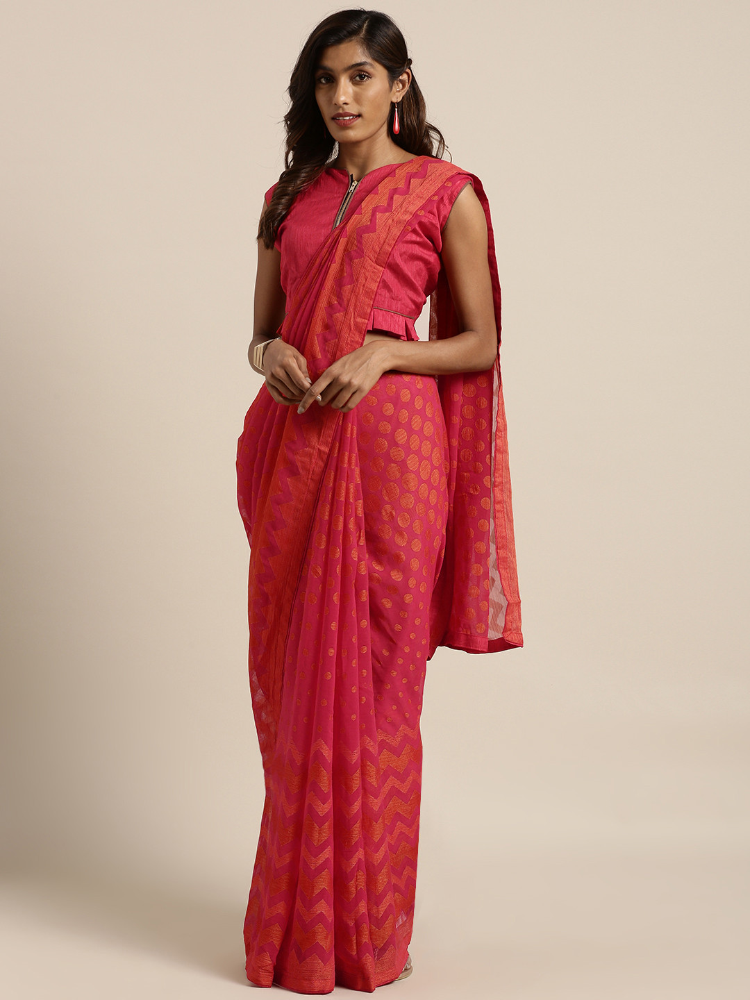 Shaily Pink Printed Pure Chiffon Brasso Saree