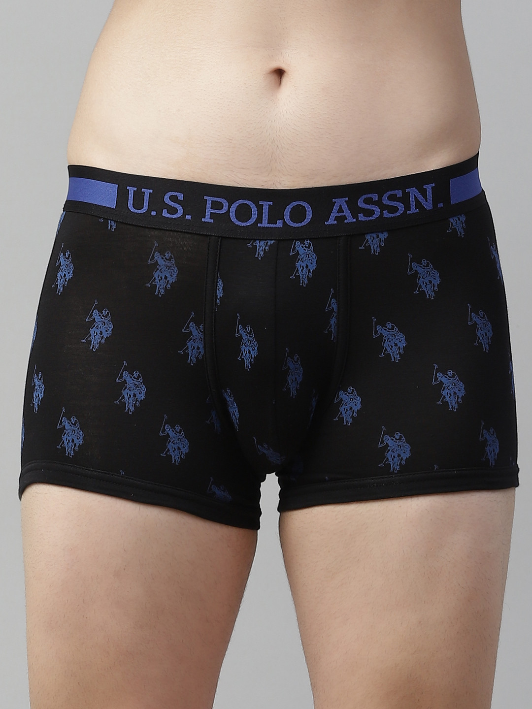 U.S. Polo Assn. Men Black & Blue Printed Trunks I112-002-PR-S
