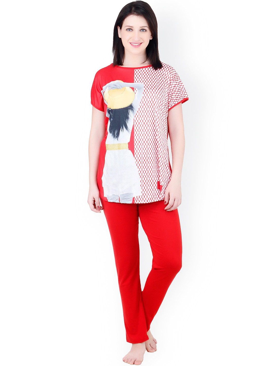 Camey Red Printed Lounge Set NSHF-05