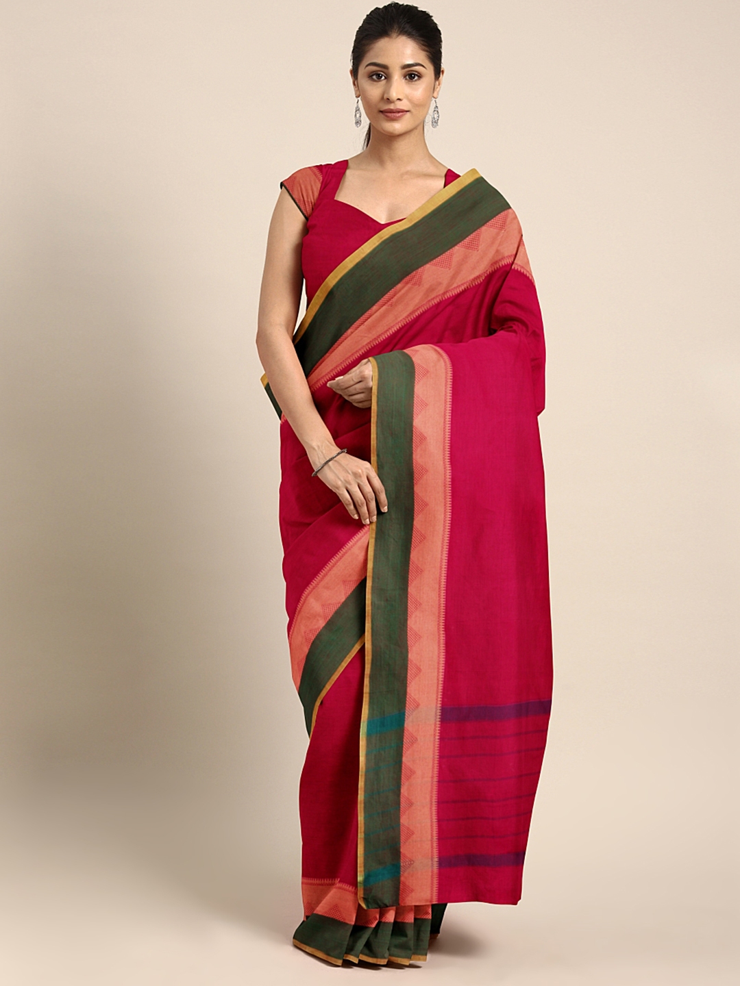 Buy The Chennai Silks Red Solid Pure Chettinad Cotton Saree ...