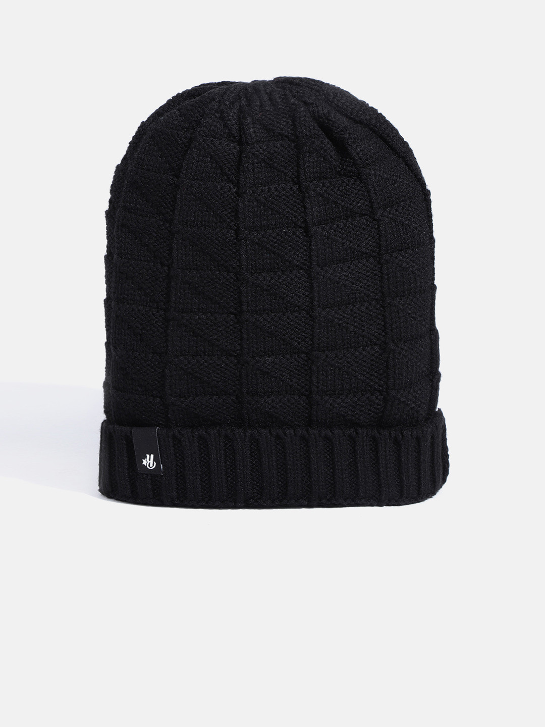 The Roadster Lifestyle Co Unisex Black Self Design Beanie